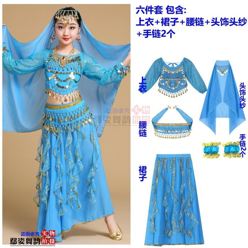 Children'S Long-Sleeved Indian Dance Performance Clothing Xinjiang Dance Performance Clothing Girls Belly Dance Clothing Toddler Ethnic Dance Clothing - Image 1