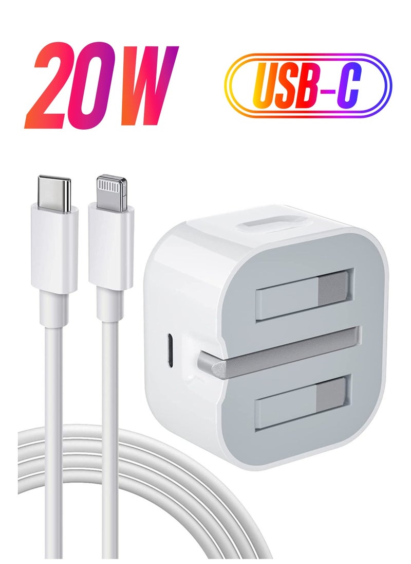 ELTRAZONE - iPhone Charger Cable and Plug, iPhone Fast Charger 20W PD 3.0 USB C Wall Charger Plug with 1M iPhone Fast Charging Cable USB C Fast Charger Compatible with Phone 13 12 11 Pro Max Mini X XR Xs 8, Pad - Image 1