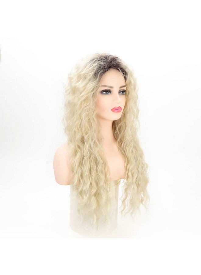 Fencca Long Curly Wavy Wig Ombre Platinum Blonde Wigs For Women Loose Wave Hair Glueless Heat Resistant Synthetic Wigs For Daily Party Use - Image 4