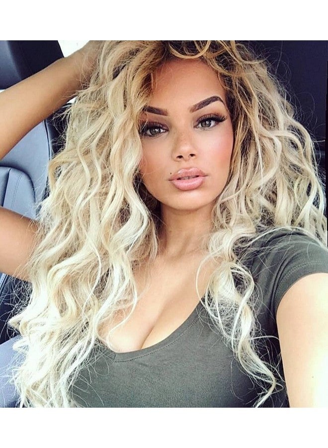 Fencca Long Curly Wavy Wig Ombre Platinum Blonde Wigs For Women Loose Wave Hair Glueless Heat Resistant Synthetic Wigs For Daily Party Use - Image 2