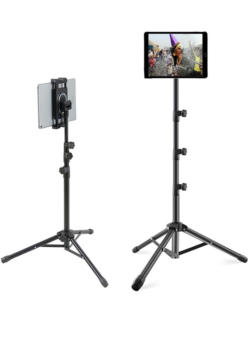 Tripod Stand Tablet Holder: Adjustable Height Tripod Stand Foldable Phone Holder Phone Tripod Stand Floor Tablet Cradle Bracket for 4.7-12.9 Inch iPhone 13 Pro Samsung Tab iPad Mini Galaxy  - Image 1