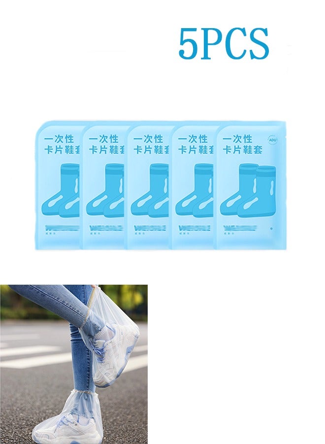 5 pairs of disposable waterproof shoe covers, waterproof overshoes rain boot covers outdoor cycling protective covers are suitable for men, women, travel, travel must-have, small and easy to carry  - Image 1