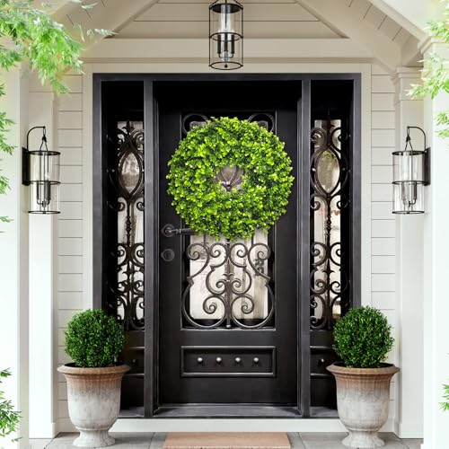 SEVENLOVE 22“ Boxwood Wreath for Front Door,Spring ，Summer All Season Wreaths, Farmhouse Door Wreath Outdoor Indoor for All Seasons Decor - Image 4