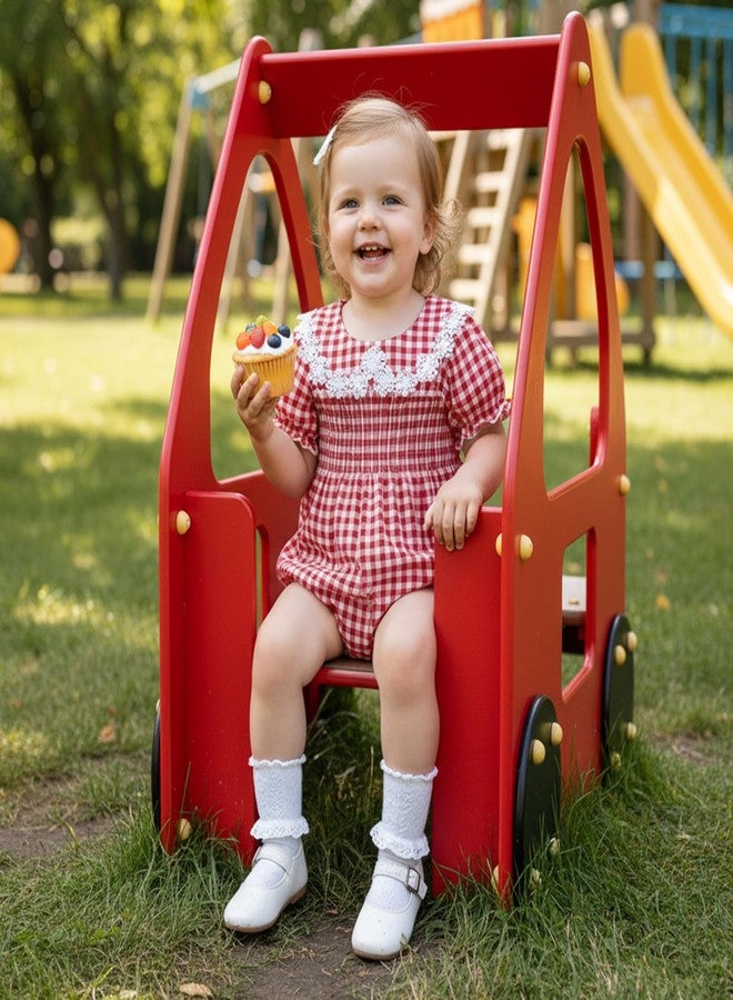 MERSARIPHY Newborn Baby Girl Summer Clothes Peter Pan Collar Plaid Flower Smocked Bubble Short Sleeve Romper One Piece Outfit (Red, 0-3 Months) - Image 2