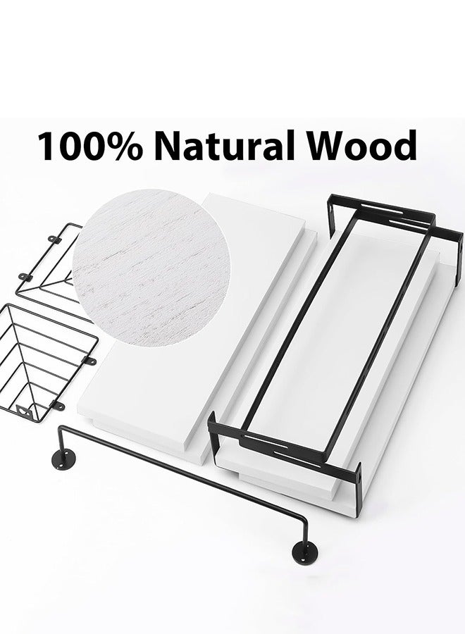 CozyNest 4Pcs Floating Wall Shelves, Solid Wood and Iron Wall-Mounted Storage Racks with Leaf-Shaped Metal Mesh & Towel Bar, Multi-Tier Rustic Natural Wood Design for Bathroom, Kitchen, Bedroom, Laundry & Living Room  - Image 5