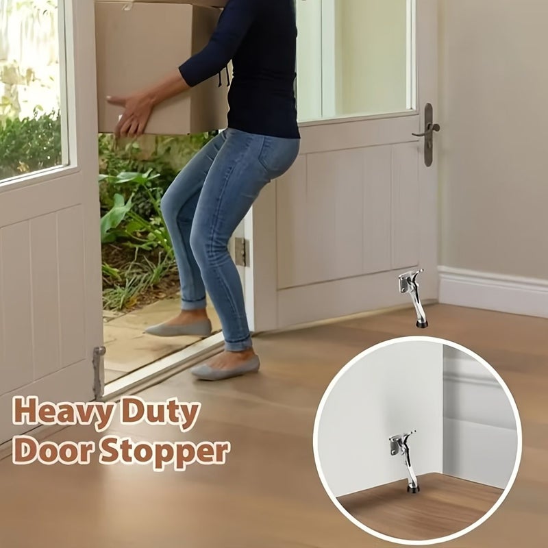 2 Pack Anti Kick Door Stoppers Heavy Duty Drill Free Safety Door Wedge For Door Bottom Indoor Outdoor Commercial Use Silver - Image 3