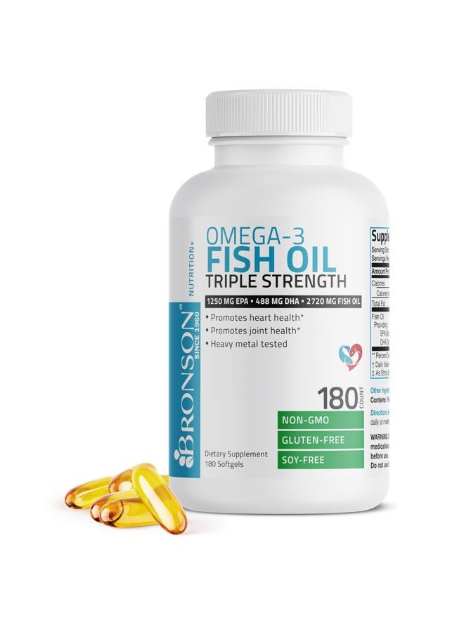 Bronson Omega 3 Fish Oil Triple Strength 2720 mg, High EPA 1250 mg DHA 488 mg, Non-GMO Heavy Metal Tested, 180 Softgels - Image 3