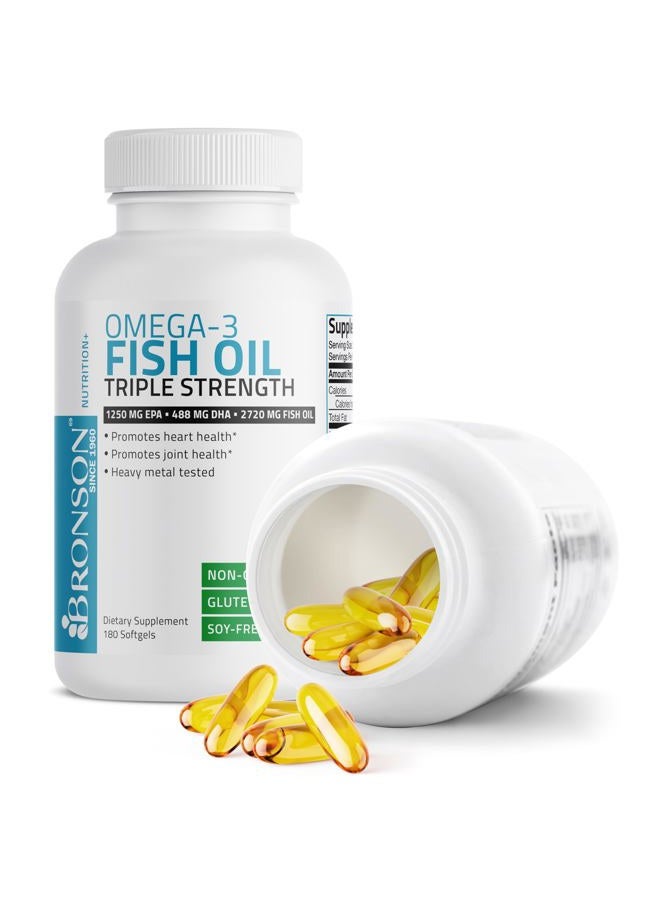 Bronson Omega 3 Fish Oil Triple Strength 2720 mg, High EPA 1250 mg DHA 488 mg, Non-GMO Heavy Metal Tested, 180 Softgels - Image 5