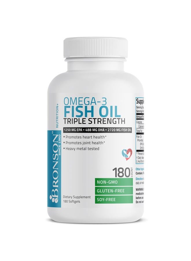 Bronson Omega 3 Fish Oil Triple Strength 2720 mg, High EPA 1250 mg DHA 488 mg, Non-GMO Heavy Metal Tested, 180 Softgels - Image 4