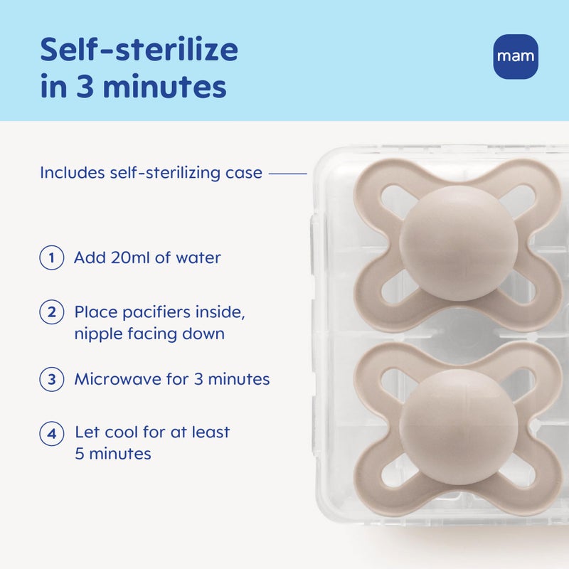 MAM Original Start Night Baby Pacifiers 0-3 Months Newborns, BPA-Free Skin Soft Silicone Nipple, Glows in The Dark, Developed with Medical Experts, 2 Count with Sterilizer Case - Image 4