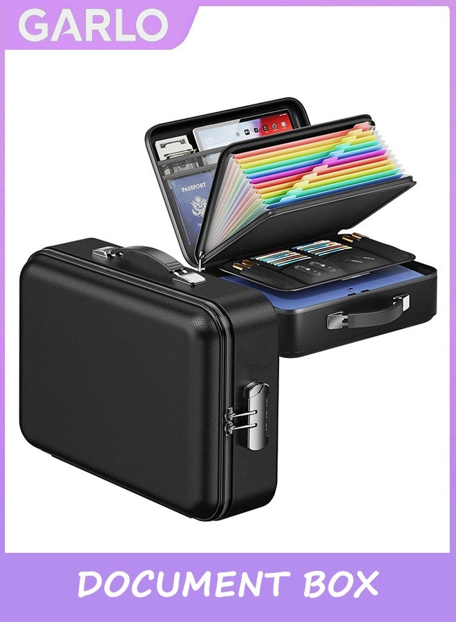 جارلو صندوق مستند مقاوم للحريق ، منظم ملف مقاوم للحريق مع قفل تصميم قشرة صلبة مقاوم للحريق صندوق آمن مقاوم للماء للوثائق المهمة شهادات جوازات سفر الكمبيوتر المحمول الأسود - Image 1
