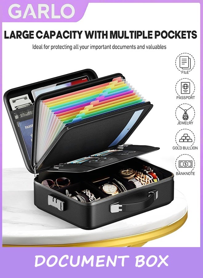 جارلو صندوق مستند مقاوم للحريق ، منظم ملف مقاوم للحريق مع قفل تصميم قشرة صلبة مقاوم للحريق صندوق آمن مقاوم للماء للوثائق المهمة شهادات جوازات سفر الكمبيوتر المحمول الأسود - Image 4