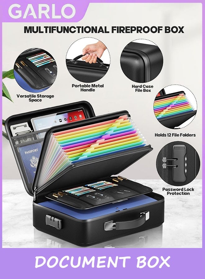 جارلو صندوق مستند مقاوم للحريق ، منظم ملف مقاوم للحريق مع قفل تصميم قشرة صلبة مقاوم للحريق صندوق آمن مقاوم للماء للوثائق المهمة شهادات جوازات سفر الكمبيوتر المحمول الأسود - Image 5