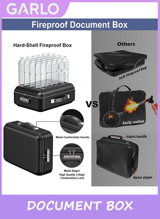 جارلو صندوق مستند مقاوم للحريق ، منظم ملف مقاوم للحريق مع قفل تصميم قشرة صلبة مقاوم للحريق صندوق آمن مقاوم للماء للوثائق المهمة شهادات جوازات سفر الكمبيوتر المحمول الأسود - Image 2