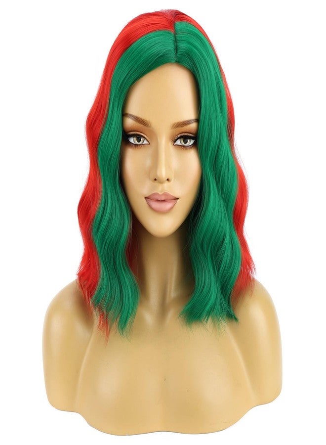 BERON Christmas Short Curly Wavy Wig for Women Girls Red and Green Side Part Costume Heat Resistant Synthetic Wig for Cosplay Party or Daily - Image 2