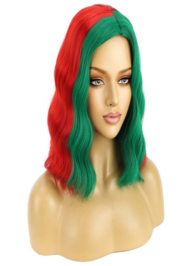 BERON Christmas Short Curly Wavy Wig for Women Girls Red and Green Side Part Costume Heat Resistant Synthetic Wig for Cosplay Party or Daily - Image 3