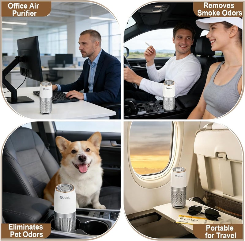 Aucleia Mini Portable Air Purifier with True H13 HEPA Filter, Car Air Freshener, Car Air Purifier for Travel and Office to Remove Pet Odor Smoke Dust and Pollen, Aromatherapy Function (White) - Image 5