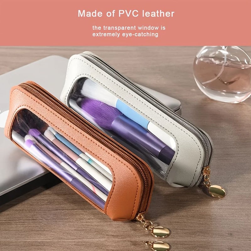 الإصدار المطور، حافظة أقلام من الجلد الصناعي PVC بتصميم وردي وأجزاء ذهبية، سعة كبيرة لحفظ الأقلام، حقيبة تنظيم للمدرسة والمكتب. - Image 1