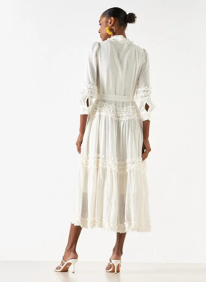 2Xtremz 2Xtremz Ruffle Detail Dress with 3/4 Sleeves and Tie-Up Belt