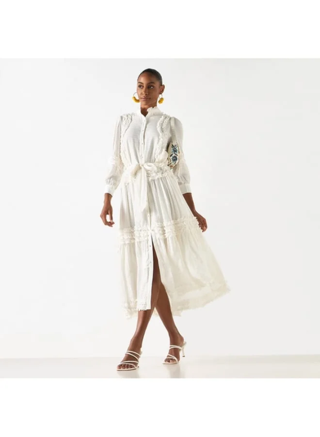 2Xtremz 2Xtremz Ruffle Detail Dress with 3/4 Sleeves and Tie-Up Belt