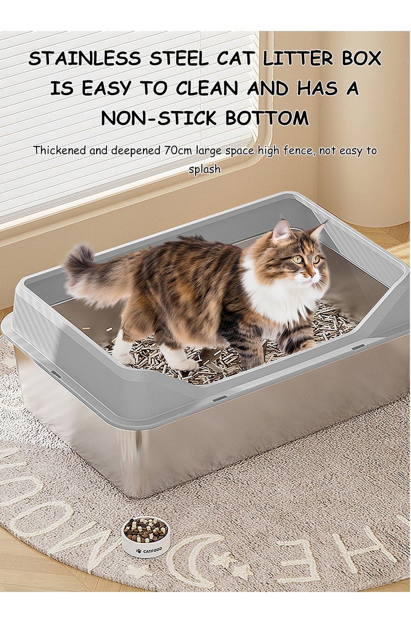Kidle Stainless Steel Cat Litter Box Metal Cat Litter Box Extra Large Metal Litter Pan with Smooth Corners for Cat - Image 3
