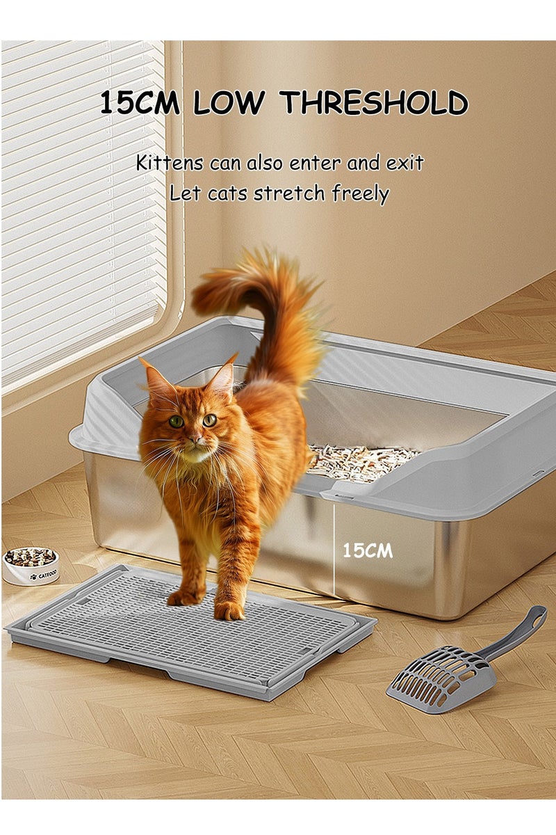 Kidle Stainless Steel Cat Litter Box Metal Cat Litter Box Extra Large Metal Litter Pan with Smooth Corners for Cat - Image 5