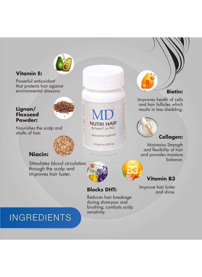 MD - Nutri Hair Growth Supplement With Biotin 30 Capsules  Prevents Hair Loss Minimizes Hair Shedding Thinning Breakage  Promotes Longer Thicker HairSkinsafe  Natural Formulation - Image 1