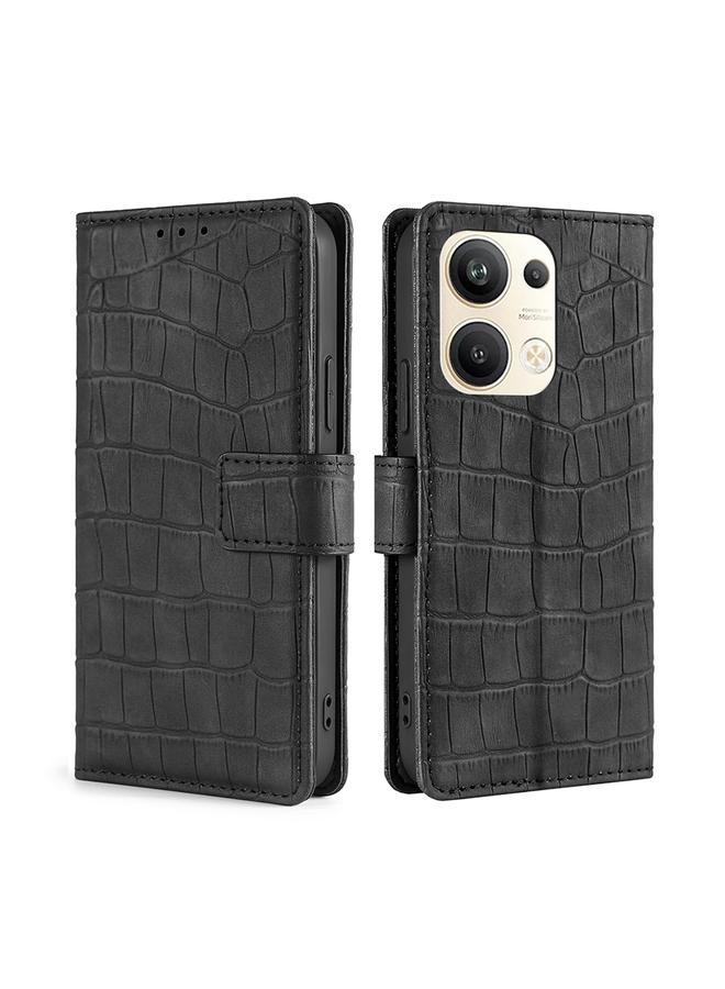 S-TOP Case For OPPO Reno9 Pro+ 5G Skin Feel Crocodile Magnetic Clasp Leather Phone Case - Image 1