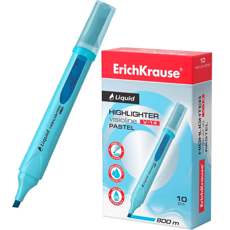 ErichKrause Liquid Highlighter Visioline V-14 Neon Blue Box of 10 - Image 1