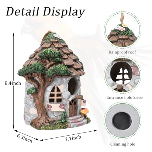 Yinns Resin Bird House for Outside, Birdhouses for Outdoors Wild Bird Nesting, Decorative Stone Bird Houses for Yard Garden Decor, Water Proof - Image 3
