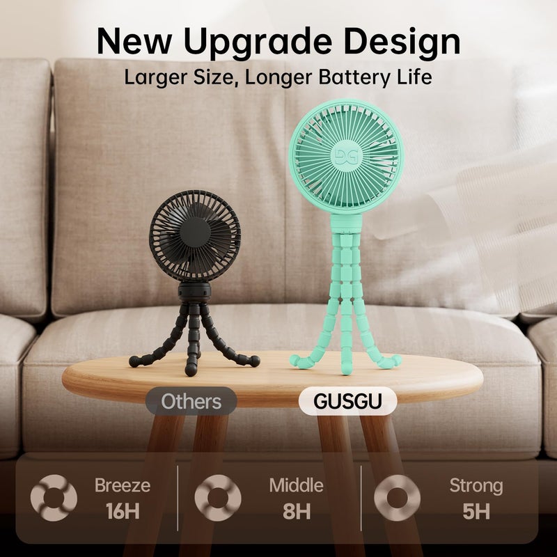 GUSGU مروحة عربة الأطفال GUSGU قابلة للتثبيت، ثلاثية القوائم مرنة وبطارية قابلة للشحن، مروحة شخصية صغيرة، مروحة محمولة صغيرة للسفر، محمولة باليد، للسيارة (أخضر) - Image 4