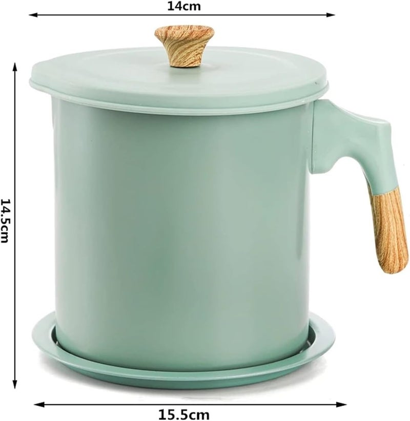 Bacon Grease Container With Strainer 1.4L Stainless Steel Oil Filter Pot Cooking Storage With JT403(Light green) - Image 3
