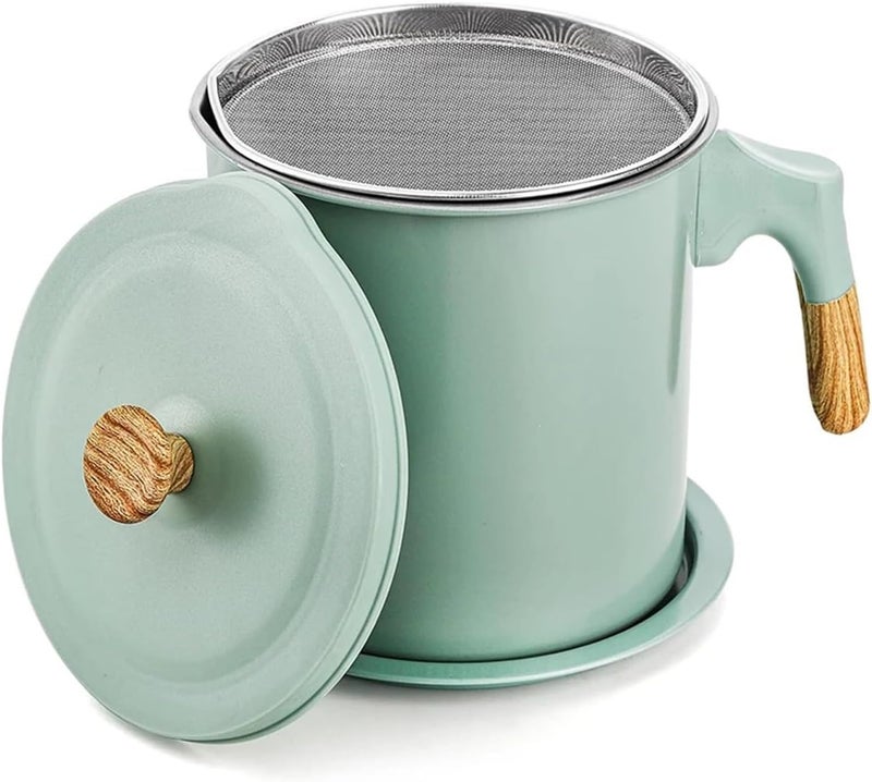 Bacon Grease Container With Strainer 1.4L Stainless Steel Oil Filter Pot Cooking Storage With JT403(Light green) - Image 2