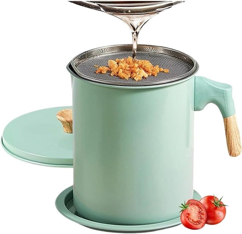 Bacon Grease Container With Strainer 1.4L Stainless Steel Oil Filter Pot Cooking Storage With JT403(Light green) - Image 1