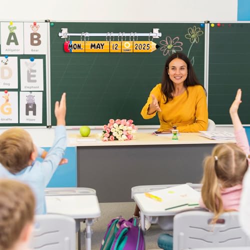 Renbuzhu 102pcs Flip Calendar for Classroom Decor – Pencil-Shaped Bulletin Board Set with Hanging Rod, Date, Birthday Card for Teacher Organization, Back to School - Image 2