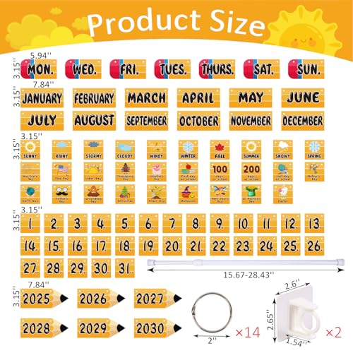Renbuzhu 102pcs Flip Calendar for Classroom Decor – Pencil-Shaped Bulletin Board Set with Hanging Rod, Date, Birthday Card for Teacher Organization, Back to School - Image 3