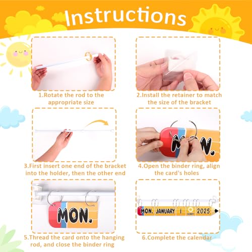 Renbuzhu 102pcs Flip Calendar for Classroom Decor – Pencil-Shaped Bulletin Board Set with Hanging Rod, Date, Birthday Card for Teacher Organization, Back to School - Image 5