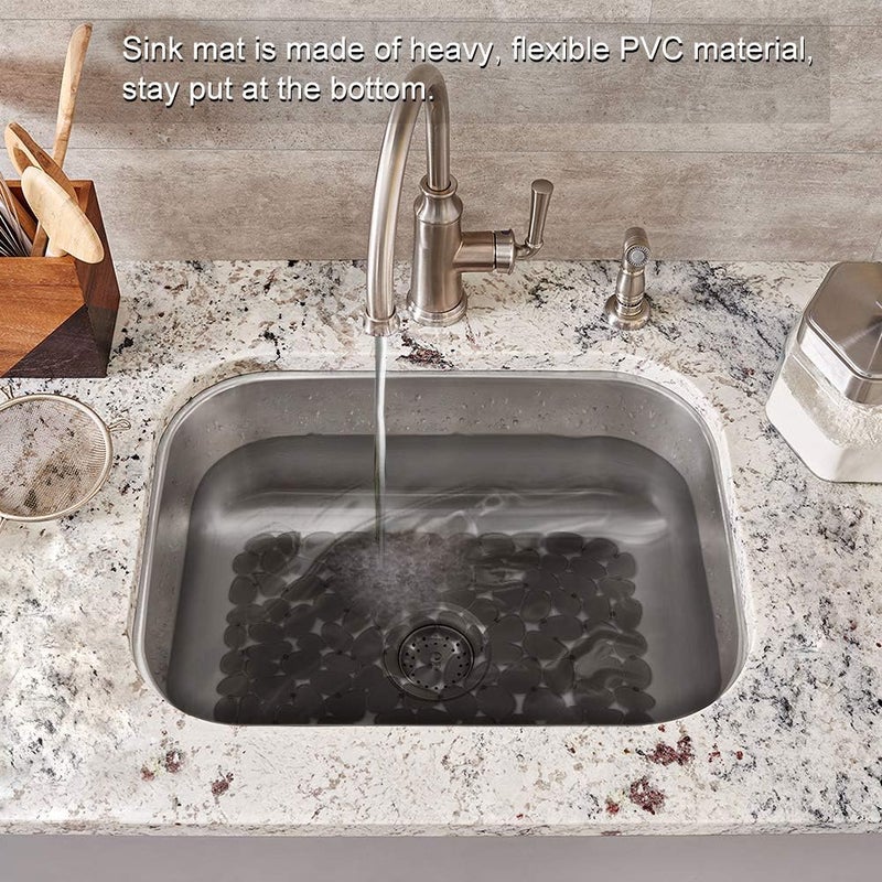 Bligli Pebble Sink Mat for Stainless Steel/Ceramic Sinks, 2 Pack PVC Sink Protectors Mats for Bottom of Kitchen Sink, Dish Drying Mat for Dishes and Glassware, 15.7 x 11.8 inch, Grey - Image 5