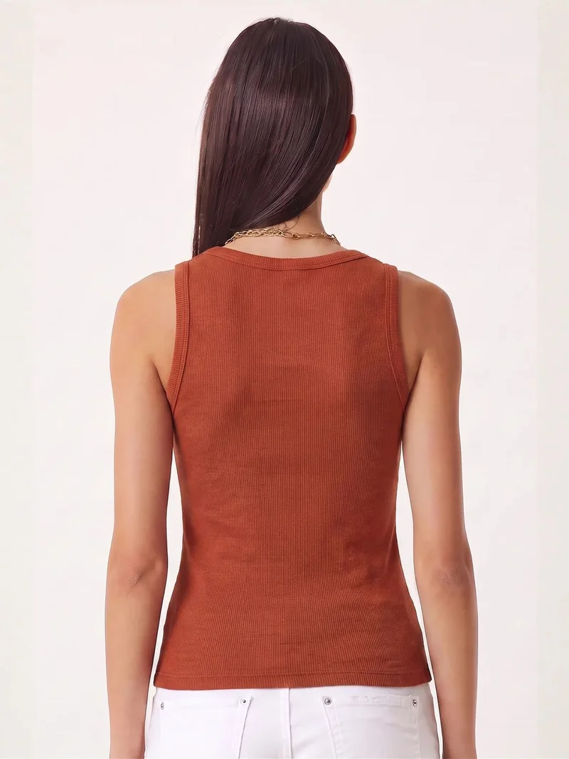 Happiness İstanbul ISTANBUL Fitted Cotton U Collar Tank Top