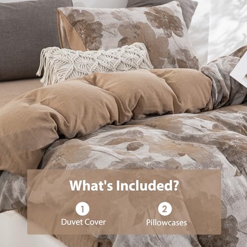 TodaFre Brown Floral 100% Cotton Duvet Cover King Size, Luxury Percale Bedding Set for All Seasons - 1 Patterned Duvet Cover 104x90 Inches with Zipper Closure, 2 Pillowcases - Image 5