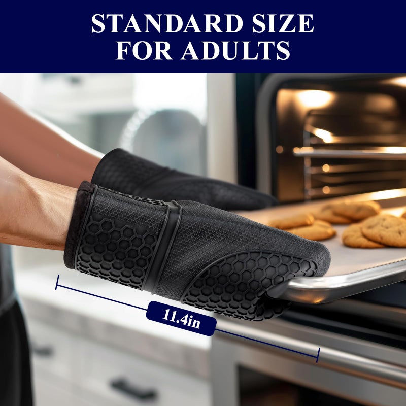 Kitsure Silicone Oven Mitts, Set of 2, Heat Resistant, Oven Gloves with Soft Lining, Non-Slip Kitchen Essentials, Kitchen Gadgets, Apartment Essentials, Great Gift for Cooking, Baking, Black - Image 2