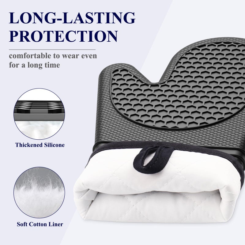 Kitsure Silicone Oven Mitts, Set of 2, Heat Resistant, Oven Gloves with Soft Lining, Non-Slip Kitchen Essentials, Kitchen Gadgets, Apartment Essentials, Great Gift for Cooking, Baking, Black - Image 3