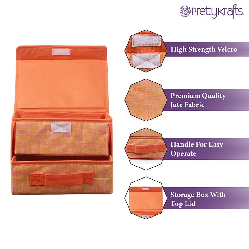 PrettyKrafts PrettyKrafts Jute Fabric Storage Box Storage Bins with Handle Drawer Organiser with Lid Folding Storage Bins Box Containers for Socks Underwear Bras Ties 11 drawer Orange  - Image 4