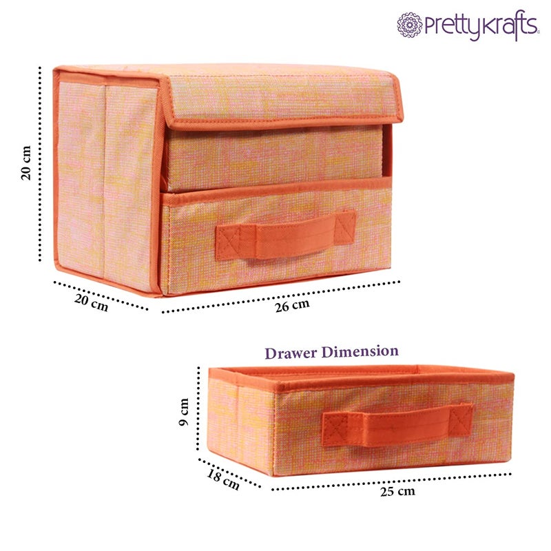 PrettyKrafts PrettyKrafts Jute Fabric Storage Box Storage Bins with Handle Drawer Organiser with Lid Folding Storage Bins Box Containers for Socks Underwear Bras Ties 11 drawer Orange  - Image 2