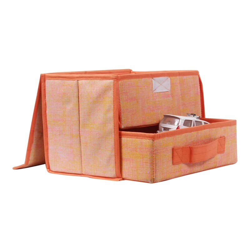 PrettyKrafts PrettyKrafts Jute Fabric Storage Box Storage Bins with Handle Drawer Organiser with Lid Folding Storage Bins Box Containers for Socks Underwear Bras Ties 11 drawer Orange  - Image 1
