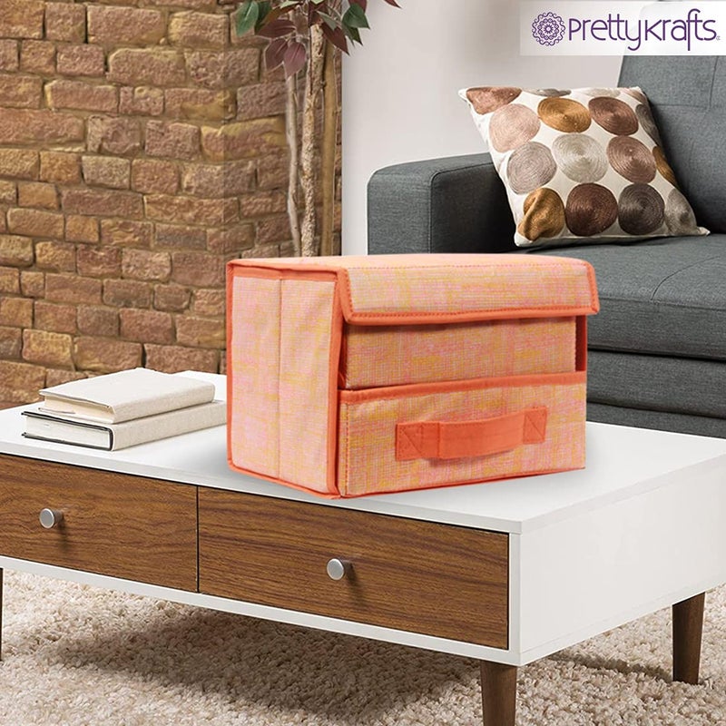PrettyKrafts PrettyKrafts Jute Fabric Storage Box Storage Bins with Handle Drawer Organiser with Lid Folding Storage Bins Box Containers for Socks Underwear Bras Ties 11 drawer Orange  - Image 5