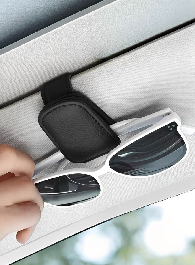 حاملان للنظارات الشمسية من الجلد لحامل النظارات الشمسية المغناطيسي للسيارة حامل بطاقات التذاكر ملحق حامل النظارات الشمسية للسيارة حامل النظارات الشمسية حامل بطاقات التذاكر حامل النظارات الشمسية حامل بطاقات العمل حامل النظارات الشمسية مناسب لمعظم المركبات أسود ورمادي فاتح - Image 4