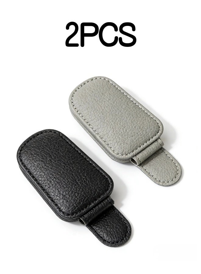 حاملان للنظارات الشمسية من الجلد لحامل النظارات الشمسية المغناطيسي للسيارة حامل بطاقات التذاكر ملحق حامل النظارات الشمسية للسيارة حامل النظارات الشمسية حامل بطاقات التذاكر حامل النظارات الشمسية حامل بطاقات العمل حامل النظارات الشمسية مناسب لمعظم المركبات أسود ورمادي فاتح - Image 1