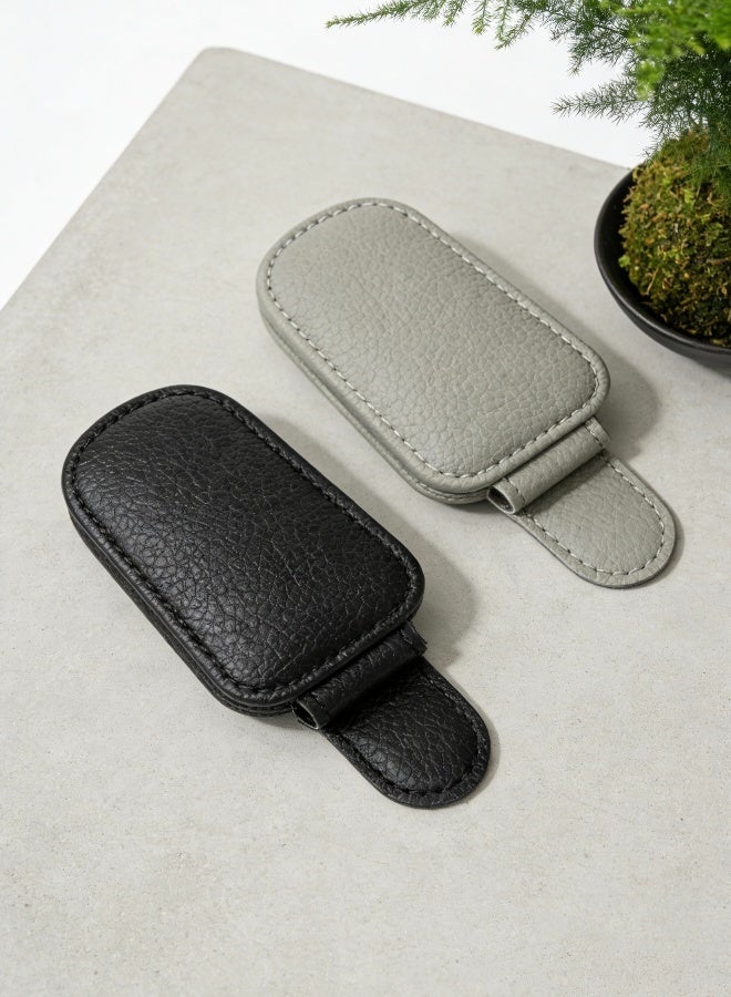 حاملان للنظارات الشمسية من الجلد لحامل النظارات الشمسية المغناطيسي للسيارة حامل بطاقات التذاكر ملحق حامل النظارات الشمسية للسيارة حامل النظارات الشمسية حامل بطاقات التذاكر حامل النظارات الشمسية حامل بطاقات العمل حامل النظارات الشمسية مناسب لمعظم المركبات أسود ورمادي فاتح - Image 2