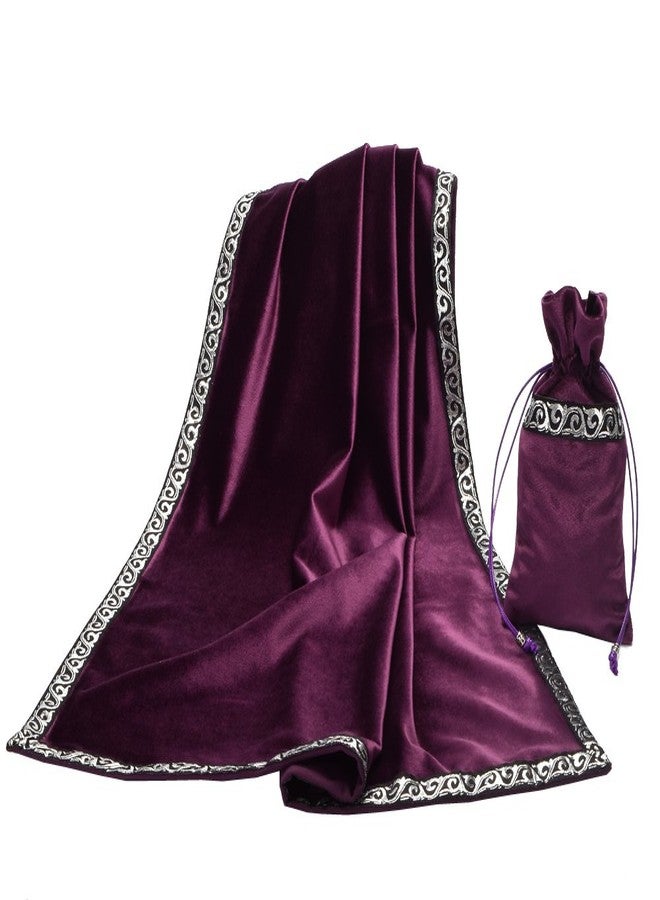 BLESSUME Altar Tarot Table Cloth Divination Wicca Velvet Cloth with Tarot Pouch 24.4 * 24.4 inch Purple - Image 1